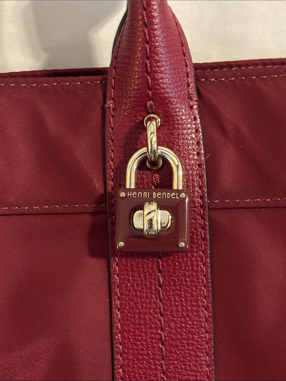 Henri Bendel Womens Tote Bag Purse Maroon Red Nylon - Picture 3 of 11